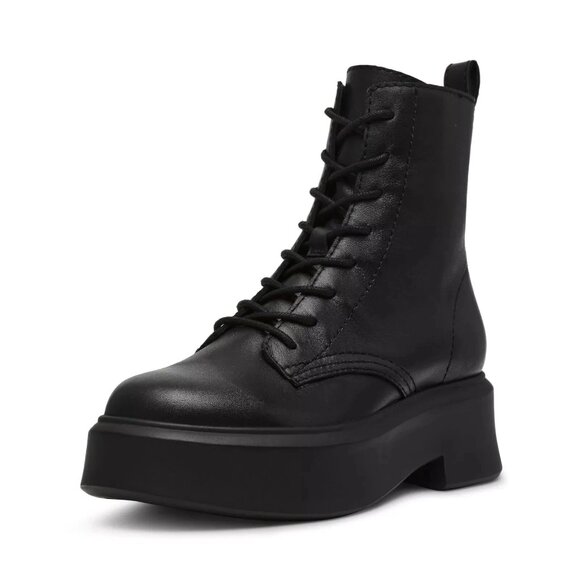 Steve Madden Jazmin Combat Boots Black Leather 6M Lace-Up Block Heel MSRP $129 - Picture 1 of 7